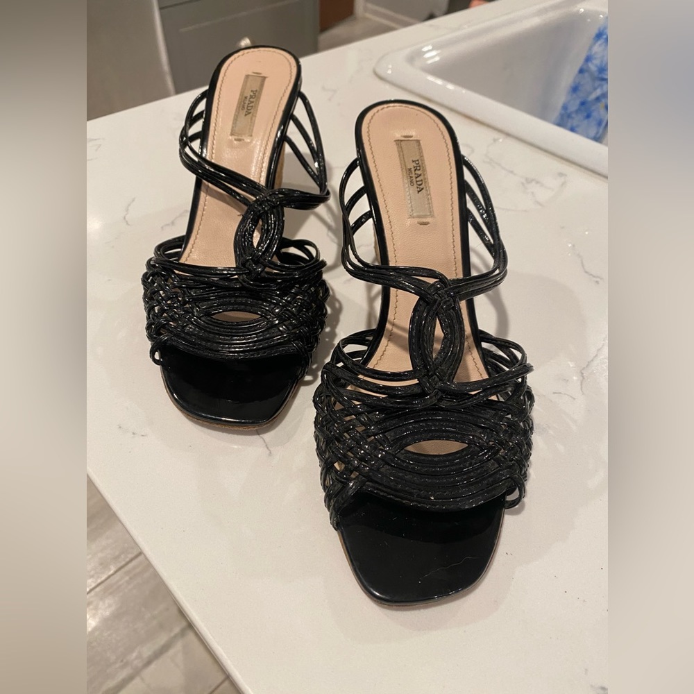 Black Prada Wedge Sandals